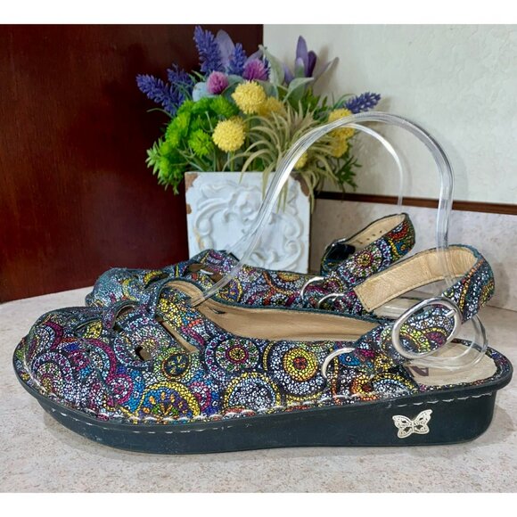 Alegria Freesia Rainbow Mosaic Mules Size 9 Slip On Multi Color Comfort Shoe - Picture 7 of 8